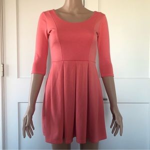 Paprika Salmon Pink Open Back Black Zipper Strap Pleated Mini Dress UK6 0 2 XS